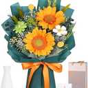 Preserved Sunflower Bouquet - Forever Flowers for Delivery, Green Flower That Last 3 Years, Eternal flowers Bouquet for Her Mother Mom Wife Friends Birthday Sunflower Gifts for Women