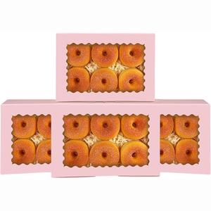 qiqee 50Pcs Pink Cookie Box with Window 9x6x2.5 inch Pastry Macaron Bakery Box For Packaging