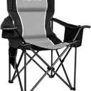 Camping Chair Portable Folding Outdoor Chair Heavy Duty Padded Chairs Lawn Chair with Cup Holder, Storage Pocket and Cooler Bag, Supports 500 LBS, Black