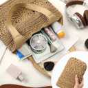 Beach Bag, Straw Beach Bags for Women, Floral Designed Beach Tote Lightweight Foldable Straw Bag