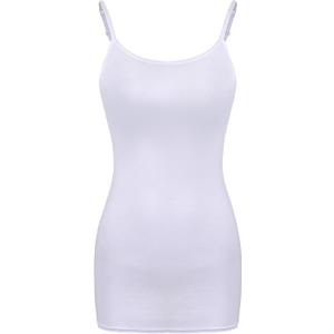 SATINIOR Women Cami Camisole Adjustable Spaghetti Strap Tank Top Basic Layering Long Tanks (Large, White)