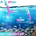 Snorkeling Gear for Kids Ages 5-15, 4 in 1 Mask Fins Snorkel Set with HD Tempered Glass Panoramic View Anti-Fog Mask, Dry Top Snorkel, Adjustable Trek Fins, and Mesh Bag, Kids Snorkel Set for Youth (Purple,LightBlue)