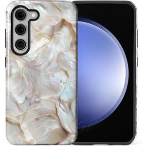 CARLOCA Case for Samsung Galaxy S24 Plus,White Gold Abalone Shell Design- Hybrid Dual Protection Soft TPU + Hard PC, Shockproof & Anti-Scratch Cover Men Women Stylish Protective Phone Case