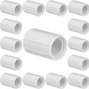 Yahenda 20 Pcs 1/2 Inch PVC Double Female Threaded Coupling Sprinkler Pipe Fitting Female Thread Pipe Fitting Garden Drip Irrigation System PVC Npt Coupler for Irrigation Tube Riser Extension (White)
