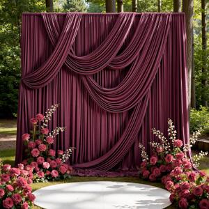 50ft x 15ft Burgundy Backdrop Curtains for Wedding Parties, 10 Panels Extra Long Wrinkle Free Fabric Drapes Photo Backdrop for Baby Shower Birthday Stage Reception Lobby Decoration