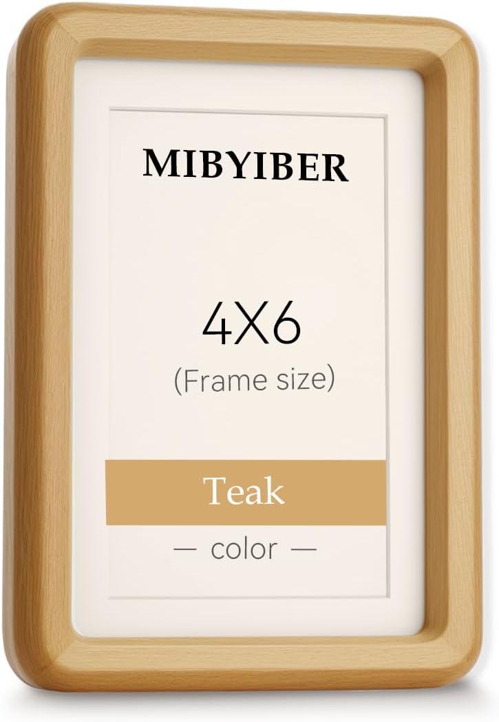 4x6 Picture Frame Wood Natural Solid Teak Photo Frames with 3x5 Mat, Handcrafted Wooden Frame for Tabletop or Wall Mounting Display