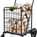 DWVO Utility Foldable Shopping Cart with Wheels, Large Portable Collapsible