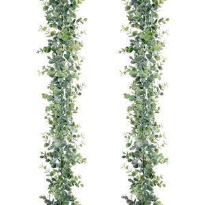 Sggvecsy Artificial Eucalyptus Garland 2 Pack Fake Eucalyptus Greenery Garland Faux Hanging Plants Artificial Vines, 6 Feet/Strand for Wedding Backdrop Arch Wall Table Party Outdoor Festival Decor