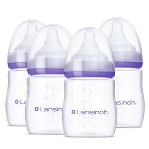 Lansinoh Anti-Colic Baby Bottles, BPA-Free Plastic, 5 Ounces, 4 Count, Extra Slow Flow Nipples (Size XS), Breastfeeding Bottle with NaturalWave Design