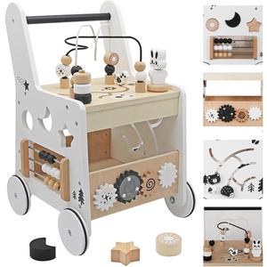Wooden Baby Walker - 5in1 Montessori Activity Cubes, Baby Push Walker for Toddler, 1+ Year Old Boy Girl | Sorting & Stacking Toys, Bead Mazes & Counting Toys