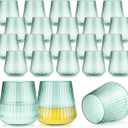 24 Pack Green Plastic Wine Cups, 14oz Disposable Stemless Ribbed Wine Glasses for Christmas, Unbreakable Outdoor Cocktail Glasses, Heavy Duty Reusable Drinking Cup for Thanksgiving Party Wedding