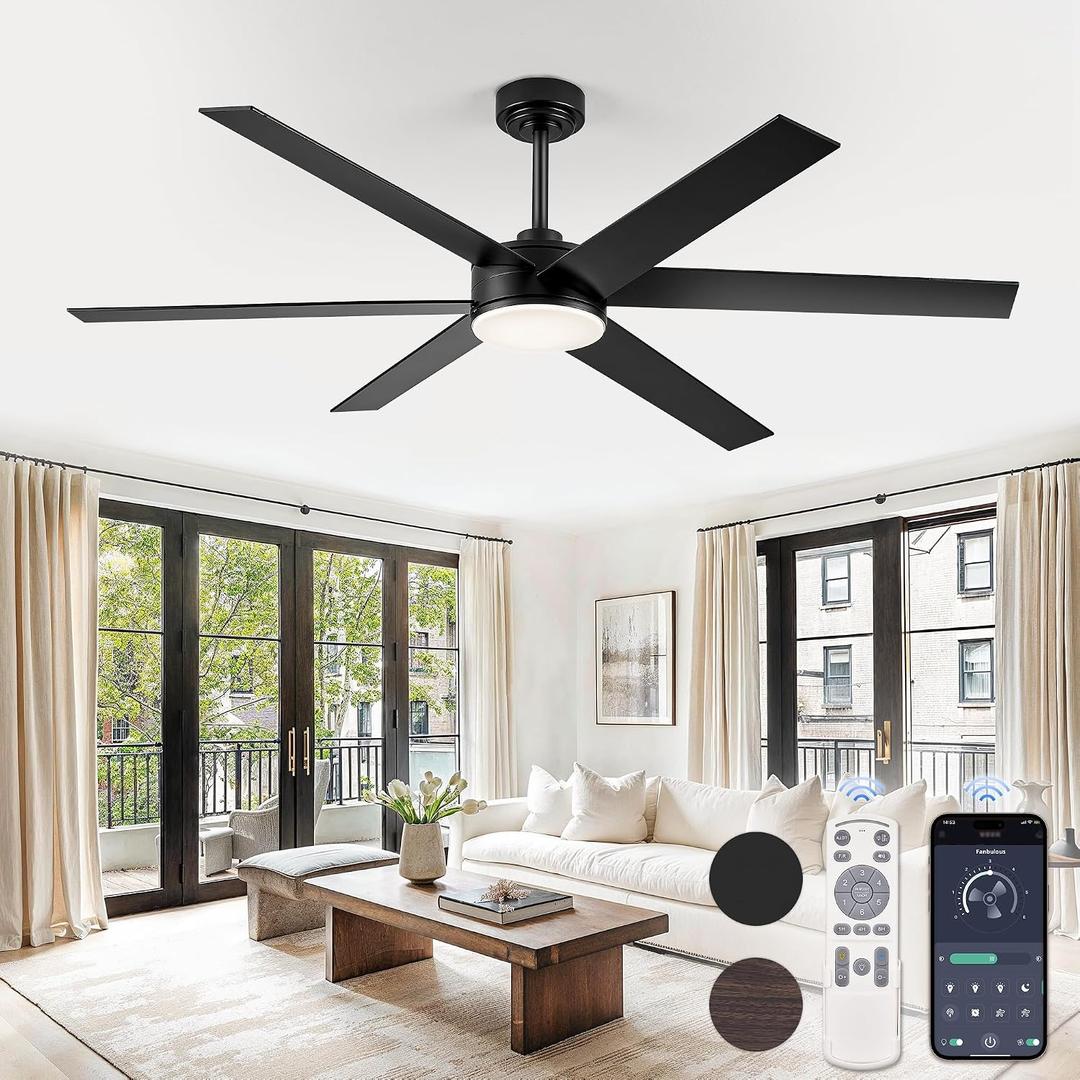 Fanbulous 60 Inch Ceiling Fans with Lights and Remote, Reversible 6 Blades & Dimmable 3-Color Outdoor Ceiling Fans for Patios, DC Motor Large Ceiling Fan for Indoor or Covered Outdoor-Black