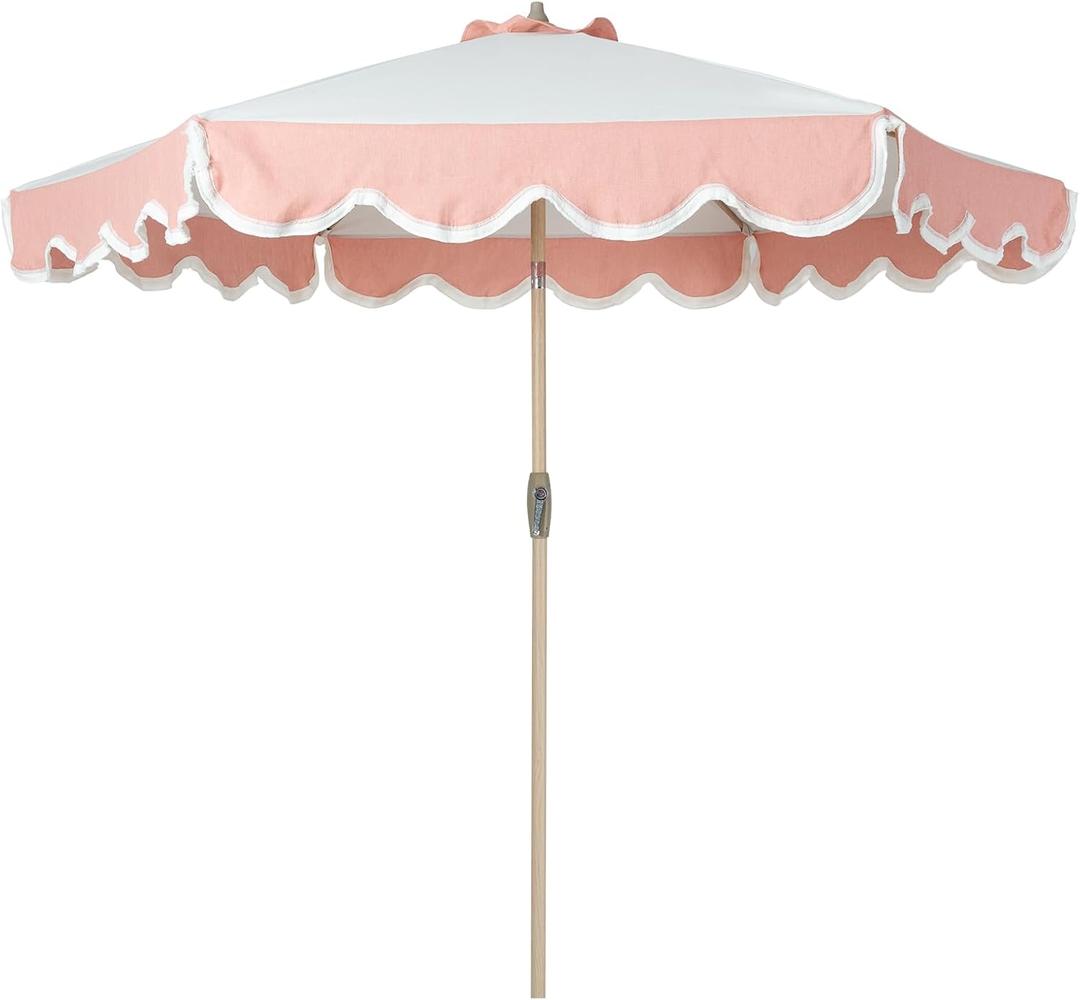 Tempera 9ft Scalloped Patio Umbrellas with Fringe, Market Umbrellas with Water-Resistant and Fade Resistant Canopy, 1.5" Wood Pole & Button Tilt.