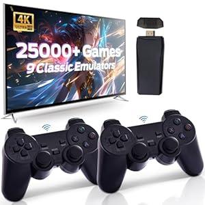 Retro Game Console, Wireless Retro Console, Plug & Play Video TV with 25000+ Builtin, 4K HDMI Output, and 2.4GHz Wireless Controller, 9 Classic Emulators