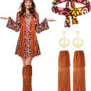 SATINIOR 70s 60s Hippie Costume Set 70s Outfits Accessories Women Disco Dress for Halloween (Adult Size (X-Large))