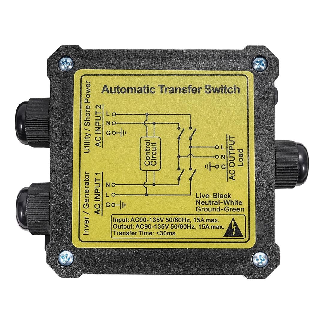 15Amp Automatic Transfer Switch,120V ATS Auto Transfer Switch for RV Home Generator Inverter