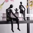 Quoowiit Black Bookshelf Decor Family Sculpture, Abstract Art Ornament Coffee Table Decor, Modern Aesthetic Family Figurine Decoration for Home Office Shelf Table Desk Living Room Set of 3