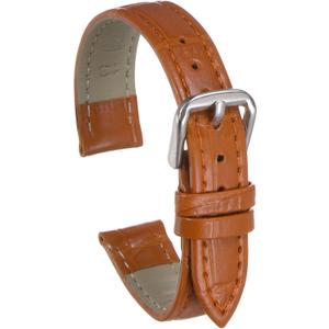 uxcell Leather Watch Band Embossed Alligator Pattern Cowhide Watch Strap 6 Colors Multi-sizes Replacement with Spring Bars for Men and Women (14mm, Pale Brown/Silver)