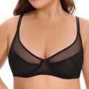 Amafuur Minimizer Bra Sexy Unlined Sheer Mesh Balconette Plunge Underwire Bras for Women Black 44D