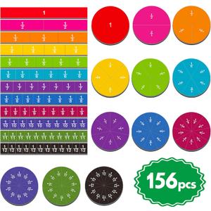 156 PCS Magnetic Fraction Tiles Circles, Educational Math Learning Manipulatives Set for Preschool Elementary School.