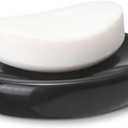 Natural Marble Soap Dish, Round Black Jewelry Dish 4.5 inch, Limestone Shower Soap Holder, Modern Stone Sponge Holder with White Stripe, Obsidian Bar Soap Saver Tray for Bathroom, Kitchen