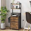 HIGDBFE 3 Drawer File Cabinet with Charging Station, 45''H, 3-Tier Small Filing Cabinet for Home Office, 11''*16'' for Small Printer, Fabric Drawer Fits Letter/A4, Tall Printer Stand, Rustic Brown