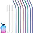 Geiserailie 8 Pieces 14 Inch Reusable Stainless Steel Straws Long Drinking Straws for 100 oz Tumblers, Extra with 4 Pieces Cleaning Brush(Rainbow)