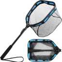 PLUSINNO Floating Fishing Net for Steelhead, Salmon, Fly, Kayak, Catfish, Bass, Trout Fishing, Rubber Coated Foldable Landing Net with Fixed or Telescoping Pole Handle, Fishing Gear and Gifts for Men (11.8"/30cm Hoop Size 0.8M Blue (Fixed Pole))