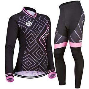 Women's Breathable Long Sleeve 3D Gel Padded Bicycle Cycling Suit Mesh Clothing Pants Set UV Protective, M