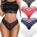 Avidlove Womens Underwear Lace Cheeky Panties Criss Cross Back Bikini Thongs Sexy Undies Black/White/Red/Dark Blue L