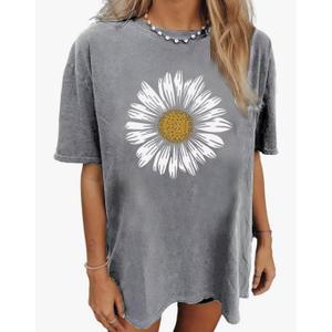 Womens Oversized Tshirt Flower Graphic Tees Nashville Music Short Sleeve Shirts Summer Casual Loose Beach Tops M