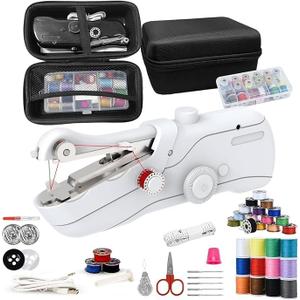 Handheld Sewing Machine, Portable Sewing Machine with Storage, Electric Switch, Two Speed Modes,Easy to Operate,Portable Mini Sewing Machine.White with accessories
