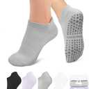 yeuG Pilates Socks for Women Non Slip Grip Socks for Yoga, Barre, Hospital, Barefoot Grippy Yoga Sock Womens Gifts 4 Pairs