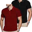 TAFLE Mens Polo Shirts 2 Pack Breathable Short Sleeve Golf Shirt Casual Button Down Shirt Lightweight Collared Waffle Shirts, S