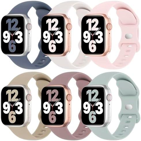 6 Pack Silicone Bands Compatible with Apple Watch Band 38mm 40mm 41mm 42mm Women Men, Soft Sport Strap Replacement Wristband for iWatch Series 11 10 9 8 SE 7 6 5 4 3 2 1 Ultra