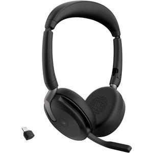Jabra Evolve2 65 Flex Wireless Stereo Headset - Bluetooth, Noise-Cancelling ClearVoice Technology & Hybrid ANC - Certified for Microsoft Teams - Black (USB-C & Charging Cord)