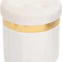 Small Ottoman with Storage,Folding Round Ottoman with Gold Trim,Velvet Storage Stool,Foot Stool with Soft Padded,Foot Rest for Living Room13x13x12.4 (Beige, 1 Pcs)