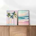 2Pcs Pink Beach Canvas Wall Art, Peach Palm Tree Canvas Print Wall Decor Preppy Prints Artwork Painting Beach Decoration for Gallery Living Room Bedroom, Unframed (16x24inch) (24L" x 16W")