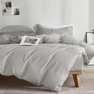JELLYMONI 100% Natural Cotton 3pcs Striped Duvet Cover Sets, White Duvet Cover with Grey Stripes Pattern Printed Comforter Cover,with Zipper Closure & Corner Ties(Queen Size) (0604)