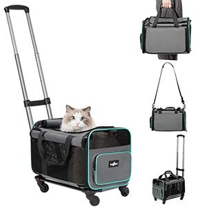 Paw Ballet Pet Carrier with Wheels, Durable Airline Approved Cat Crate, Foldable Rolling Dog Carrier, Rolling Bag for Cat &Dog, Use for Travel, Outdoor, Vet Visits, Camping, Indoor, Light Gray