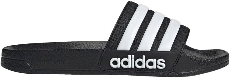 adidas Unisex-Adult Adilette Shower Slip On Slides (8 Women/7 Men, Black/White/Core Black)