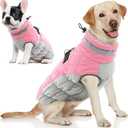 AOFITEE Dog Coat, Warm Dog Winter Coat, Reflective Cold Weather Dogs Puffer Jacket with Harness Built in, Waterproof Pet Fleece Vest Snowsuit for Small Medium Large Dogs, Pink L