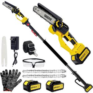 2-in-1 Electric Pole Saw for Tree Trimming,1200W Brushless Cordless Pole Saw & 6 Inch Mini Chainsaw with 2 x 4.0Ah 21V Batteries,16 FT Max Reach & Multi-Angle, Tree Trimmer for Branch Cutting.