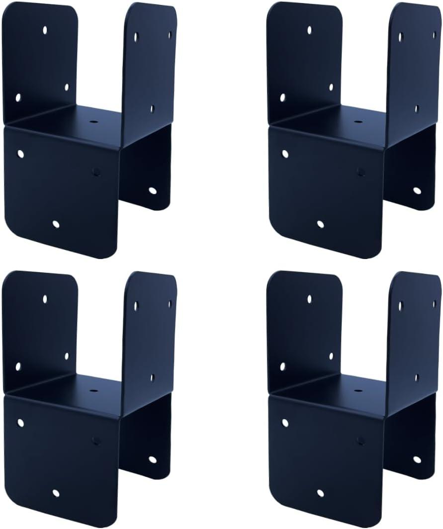 4 Pcs Black 4x4 Deck Post Caps & Tie Brackets, 14 Gauge Steel Post Anchor Connectors for Metal to Wood Posts