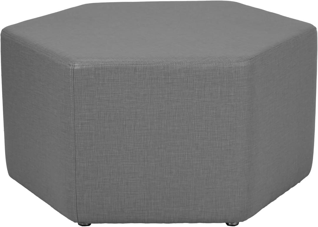 FDP Pro Series Hexagon Accent Ottoman (18" Height) Hand Upholstered Commercial Furniture for Hotel Lobby, Office, Restaurant, Home Collaborative and Configurable Seating- Slate Gray Crosshatch