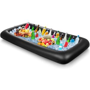 Leitee Inflatable Serving Bar with Drain Plug 52 x 24 x 5'' Inflatable Ice Serving Buffet Bar for Party Food Cooler Buffet Drink(Black,Basic Style)