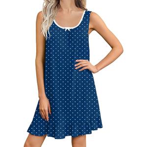Ekouaer Nightgowns for Women Sleeveless Nightdress Cute Night Gowns Short Sleepshirt Soft Sleepwear Pajama Dress Navy White Dots, Small