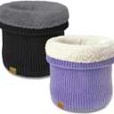 Unisex Kids Fleece-Lined Ribbed Thermal Knit Neck Warmer Gaiter | Dual Layer Winter Scarf Face Cover for Skiing Hiking (Black/Light Purple)