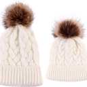 Yinuoday 2PCS Mother&Baby Hat Parent-Child Hat Family Matching Cap Winter Warmer Knit Wool Beanie Ski Cap (One Size, White)