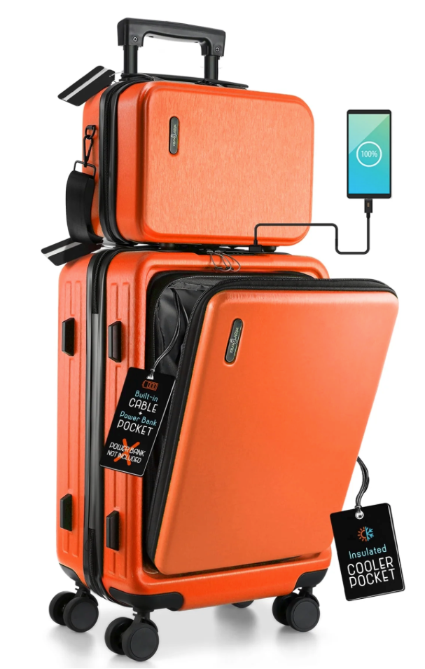 STORAGEBUD 22 Inch Carry On Luggage 22x14x9 Airline Approved, Carry On Suitcase with Wheels, Hard-shell Carry-on Luggage, Orange Small Suitcase, Hardside Luggage Carry On with Cosmetic Carry On Bag